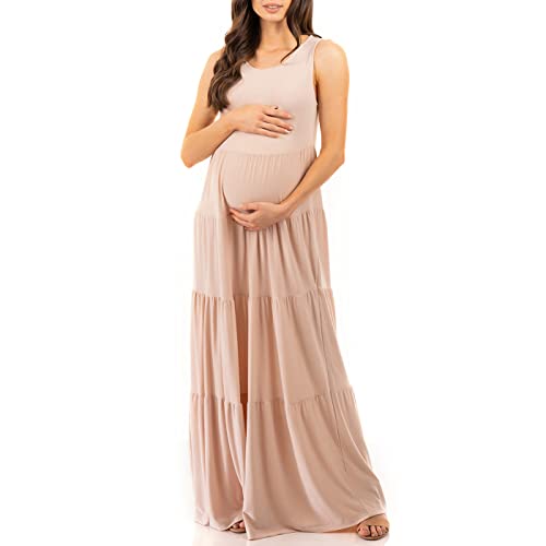 Mother Bee Maternity Sleeveless Maxi Dress with Pockets