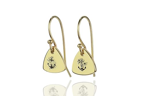 Boucles d'oreilles ancre en or 14k avec pierres trillion pour femme