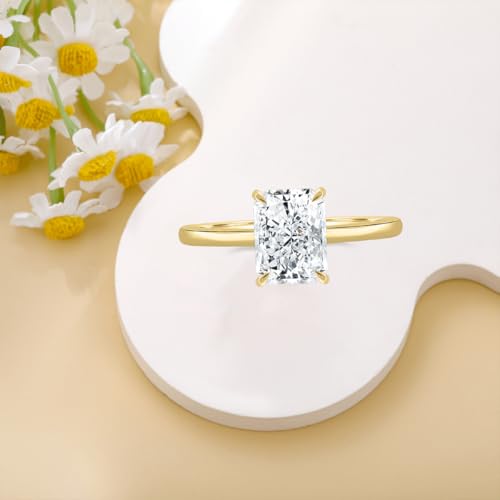 10K 14K 18K Solid Gold Moissanite Engagement Ring for Women, 1-3 Carat Radiant Cut Moissanite Wedding Ring Solitaire Band Engraved Name Jewelry Gift for Anniversary Valentine's Day4