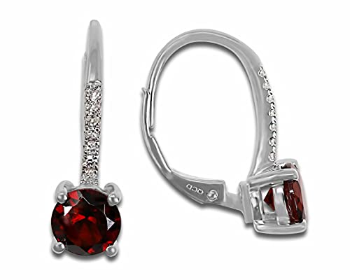 Designer 14K White Gold with Genuine Gemstones 6mm Round Blue Topaz/Amethyst/Garnet with Diamond Accents Drop Earrings, Fine Women Jewelry