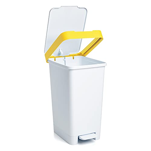 Image of TATAY Smart 25L Recycling Kitchen Bin with Pedal | Compact and Functional Design | for Indoor and Outdoor Use | Fits 30L Bags | Recycled BPA-Free Plastic | 26x36x47cm, White, Plastic & Cans