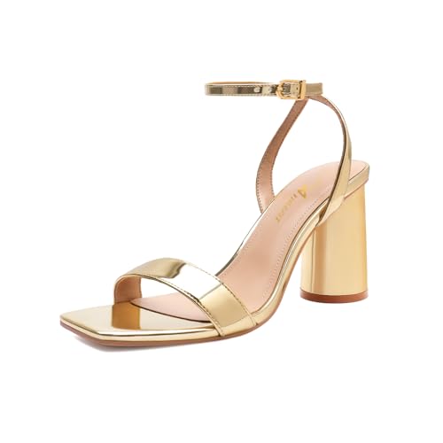 Athlefit Chunky Heels for Women Block Heeled Sandals Square Toe Ankle Strap Fashion High Heels for Prom