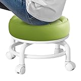 Verstellbarer Rollhocker mit 360° drehbaren Rädern für Mieter, runder Arbeitshocker mit Rollen und Sattelsitz
