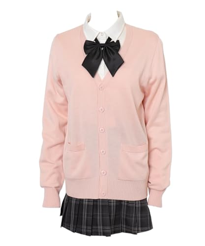 [ウィゴー] ベーシック スクールカーディガン ニット カーディガン 学生 服 制服 アウター 無地 羽織 女子 通学 高校生 中学生 スクール 仕事着 秋服 ギフト レディース M ライトピンク