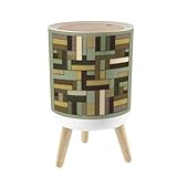 JBNJANKDAV Small Trash Can with Lid Abstract aida Cloth Created from Gold Green Taupe Dark Brown 1.8 Gallon/7L Garbage Can Waste Bin with Press Top Lid Legs Waste Basket for Bathroom Kitchen Bedroom