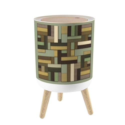 JBNJANKDAV Small Trash Can with Lid Abstract aida Cloth Created from Gold Green Taupe Dark Brown 1.8 Gallon/7L Garbage Can Waste Bin with Press Top Lid Legs Waste Basket for Bathroom Kitchen Bedroom