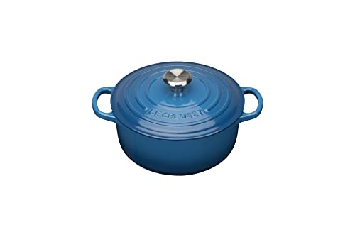 LE CREUSET Evolution Cocotte con Tapa, Redonda, Todas Las Fuentes de Calor Incl. inducción, 2,4 l, Hierro Fundido, Azul(Marseille), 20 cm