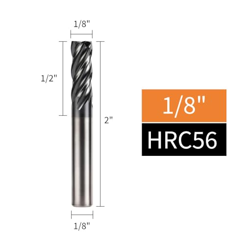 Image of CNC Milling Cutter Carbide End Mills 4 Flute HRC56 for Steel Alloy Steel Cast Iron (5pcs 1 /8 inch )