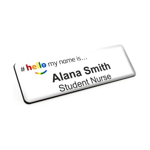 Rainbow Hello My Name is Logo White Badge Premium Domed White Black 76 x 25mm Doctor Student Nurse Clinical Practitioner Healthcare Assistant Medical Staff GP Cover