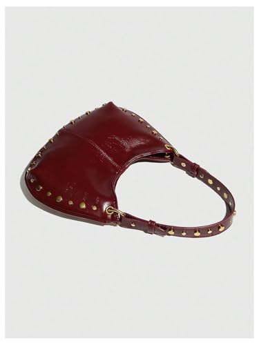 Verdusa Women's Vintage Studded Leather Shoulder Bag Top Handle Clutch Purses with Metal Chain3