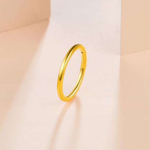 24K Solid Gold Rings for Women Yellow Gold Stackable Band Gold Jewelry Couple Engagement Promise Finger Rings Men Mother Anniversary3