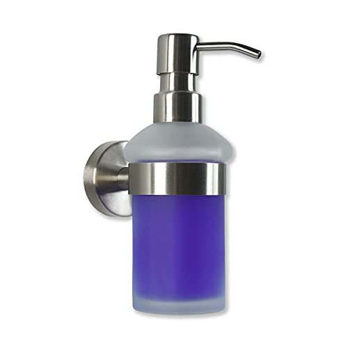 SOSmart24 JUST Silver Seifenspender ohne Bohren aus Edelstahl mit Pumpflasche aus Glas - Silber matt gebürstet - inklusive Klebeset - Wandseifenspender durchsichtig Bad Badezimmer WC Wandbefestigung Cover