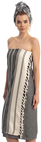 Bosphorus Set Of 4 - Diamond Weave Turkish Cotton Bath Beach Hammam Towel Peshtemal Fouta Blanket Prewashed (Black) #TOP2