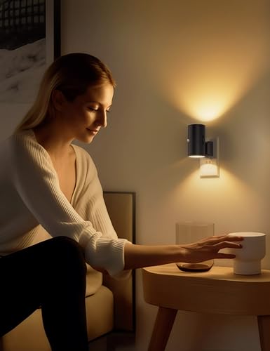 Image of 2 Black Shade + 2 White Shade, Motion Sensor Night Light Plug in, 0-100LM Dimmable, 3000K Soft White