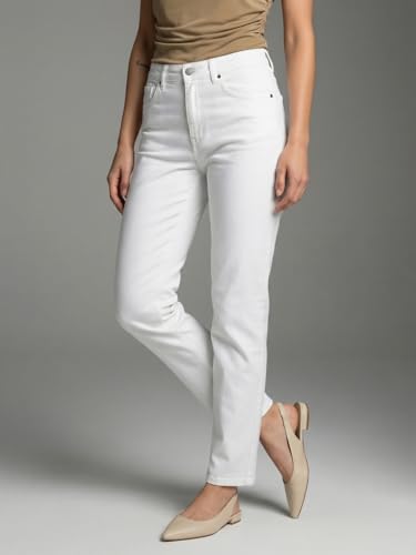 Image of Urbano Fashion Women's High Rise Straight Fit Washed Jeans Non-Stretchable