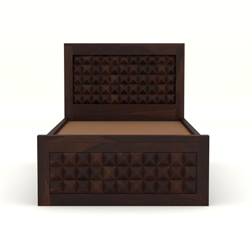 Image of Solid Sheesham Wood Single Size Bed with 2 Drawer Storage Wooden Single Cot Bed for Home Living Room Bedroom Guest Room Hotel (Walnut, Size 6 * 4)