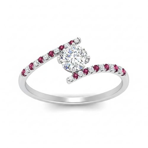 Image of Choose Your Gemstone Bypass Modern Round Diamond CZ Ring 925 Sterling Silver Round Shape Side Stone Engagement Rings Lightweight Office Wear Everyday Gift Jewelry US Size 4 to 12