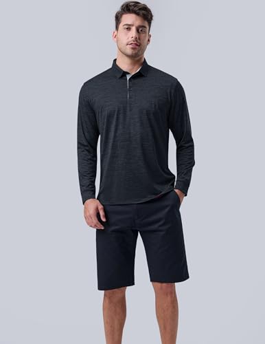3 Pack: Dry Fit Long Sleeve Polo Shirts for Men, Athletic Collared Golf T-Shirts Performance Tops3