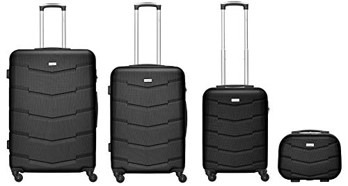 Preisvergleich Produktbild Packenger 4er Kofferset Carli, Zahlenschloss, Teleskopgriff, ABS, Gummireifen, (Schwarz)