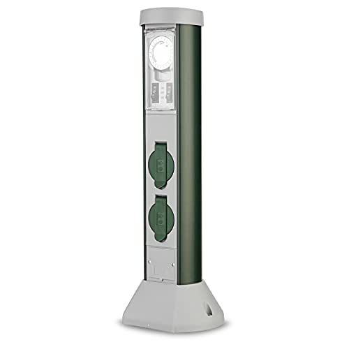 Colonne de prise extérieure à 2 prises REV GreenCraft avec minuterie intégrée verte hauteur 52 cm