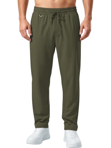 Hardaddy Calça social masculina casual perna reta leve com bolsos, Verde militar, GG