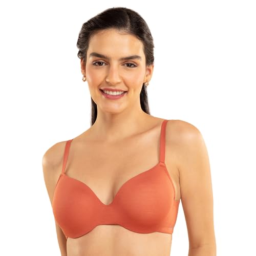 Image of NYKD NYB218 Modal Fabric Lightly Padded Wired T-Shirt Bra for Women Seamless Neckline Non Slip Shoulder Straps