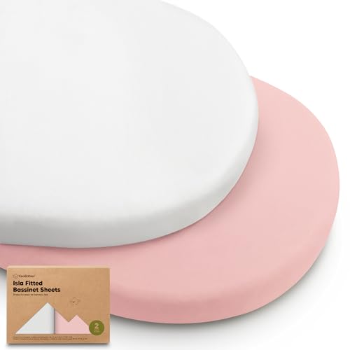 Image of 2-Pack Baby Bassinet Sheets Girl, Boy, 33x17 Bedside Sheets (Rose) | Viscose Derived from Bamboo, Universal Fitted Bassinet Sheet, Compatible with Halo Bassinest Sleeper, Baby Delight, Graco
