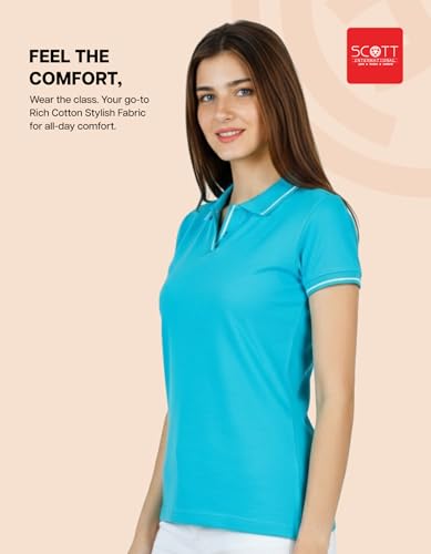 Image of Scott International Women's Cotton Polo T-Shirt | Half Sleeve Plain Collar Tee | Stylish Casual Top | Plain T-Shirt for Girls | Workwear for Office & Casual Wear