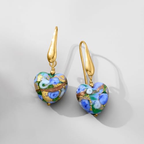 Image of Ross-Simons Italian Murano Glass Heart Drop Earrings in 18kt Gold Over Sterling