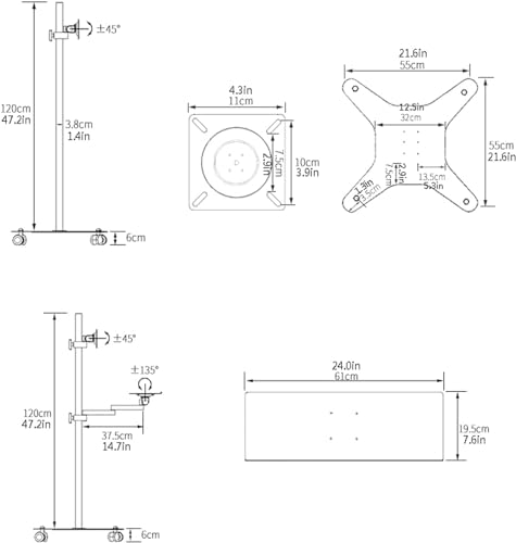 Soporte móvil ajustable para TV con ruedas miniatura 3