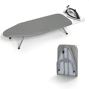 Metal Foldable Tabletop Ironing Board with Iron Rest, Portable Ironing Board Small with Heat Resistant Cotton Cover, RAINHOL Mini Iron Board for Small Space and Travel, 31″x12″, Gray