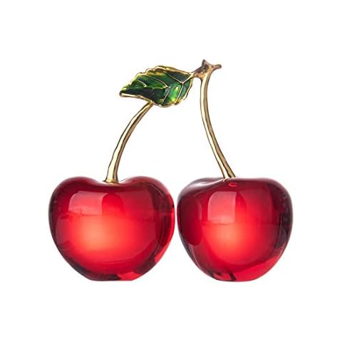 LONGWIN Crystal Cherry Figurine Glass Fruit Status Paperweight Home Decor Ornaments Tabletop Centerpiece Cover
