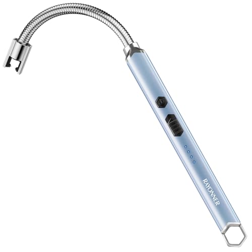 Electric Candle Lighter Long Flexible Neck Windproof Flameless USB Rechargeable Plasma Arc Lighter for Grill Firework Kitchen Camping (Blue)