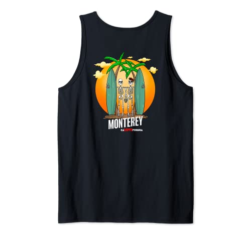 California Surf Monterey Beach Surfing Skeletons Couple Tank Top