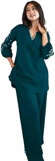 piludi Women Solid Rayon Co-Ord Set | Kurti Style Top with Pant | Casual &amp; Office Wear Two Piece Outfit