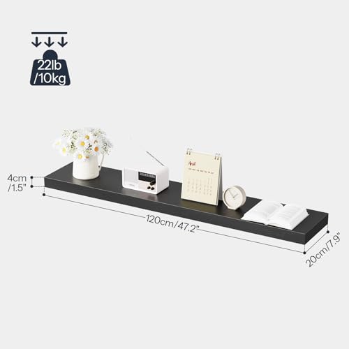 Image of HOOBRO Floating Shelves for Wall, Wall Mounted Shelf Set of 2, 47.2 inch Hanging Shelf with Invisible Brackets, for Wall Decor Storage in Bathroom Bedroom Kitchen Living Room Office, Black BK120BJP201