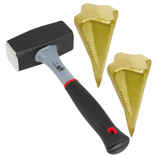 SPARES2GO Log Splitting Hammer Kit (2KG / 4lb Lump Club Mallet + Wood Splitter Maul Wedges x 2)