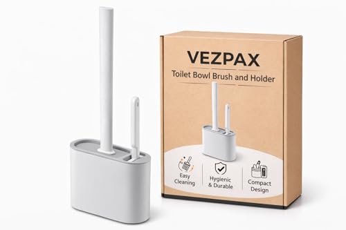 Image of VEZPAX Toilet Bowl Brush with Holder - Wall Mounted Silicone Flat Toilet Cleaner | Long Handle Bathroom Scrubber Tool(2 in 1 (2 Brush))