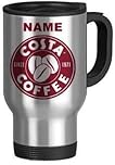 Costa Coffee Personalised Silver Travel Mug Cup. Your Name Printed Mug Coffee Tea Cup. (Silver Travel Mug) by CiderPressMugs®