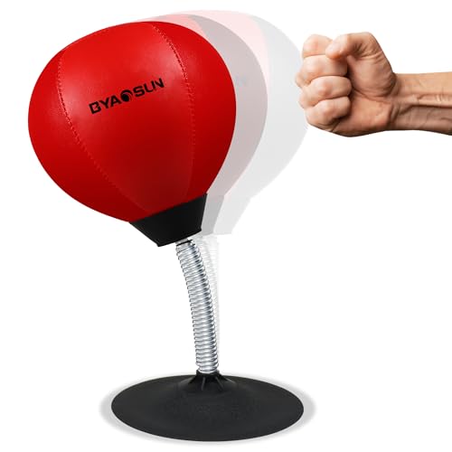 BYAOSUN Desktop Punching Bag,Portable Strong Suction Cup Boxing Bag Speed Balls,for Home or Office Boxing Stress Relief Training,Fun Gift for Family or Boss or Coworker(Red)
