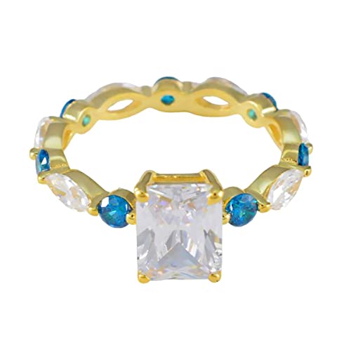Bague en argent 925 RIYO plaquée or avec une topaze bleue octogonale élégante