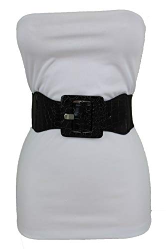 TFJ Women Elastic Belt Hip Stretch Waist Faux Patent Leather XS S M Dark Brown2