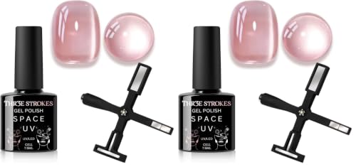 Image of THR3E STROKES 9D Cat Eye Gel Nail Polish 7.5ML - Glitter Magnetic Gel with 3D Shimmering Effect - 5 in 1 Magnet Set - UV /LED Soak Off Gel for Nail Art & DIY Manicure at Home (CE11) (Pack of 2)