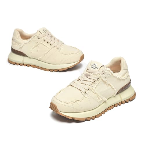 BEAU TODAY Platform Denim Sneakers for Women, Womens Chunky Canvas Sneakers, Fashion Comfortable Causal Walking Running Tennis Shoes3