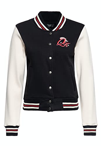 Queen Kerosin Damen College Sweatjacke Vintage Stickerei Kitty Cowgirl Rockabella Rebel Regular Fit Retro Vintage Style Bikerjacke Baseball Jacke Rebel At Heart