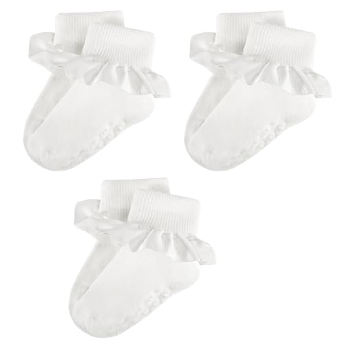 Girls Ruffle Socks Toddler Girl Turn Cuff Crew Frilly Dress Socks Non Slip Grip Dance Sock with Ruffles for Kids Baby