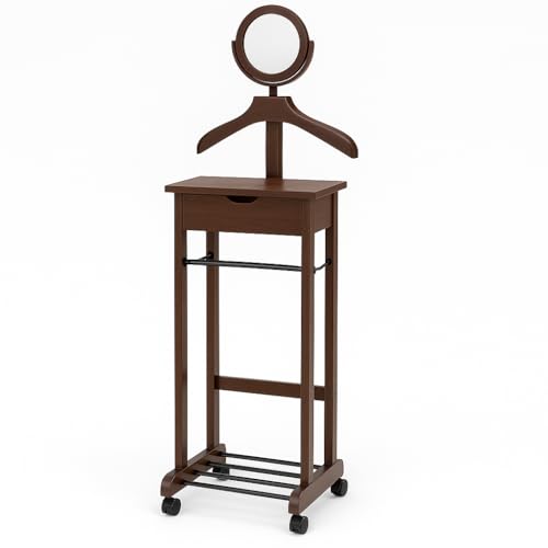 Ergode Mens Valet Stand – Clothes Valet, Suit Rack, Cloth Stand, Valet Chair & Jacket Display Organizer for Men’s Clothing & Accessories (Walnut)