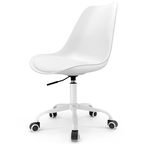 Waytex Chaise de Bureau Scandinave à roulettes Hauteur Réglable Blanc…