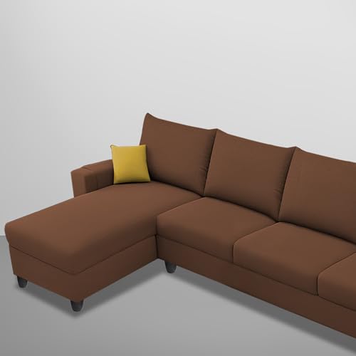 Image of Casaliving Porto LHS 6 Seater L Shape Sofa Set for Living Room (Brown Fabric) Premium Velvet Fabric Sofa Seet
