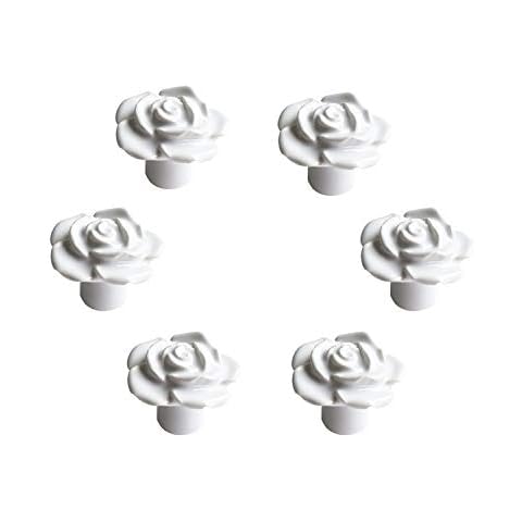ZILucky Set of 6 Ceramic Rose Flower Cabinet Knobs, Love Theme Retro Style, Drawer Pulls Handles for Dresser Cupboard Wardrobe Cabinet Kitchen Decor (White) Cover